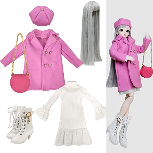 Proudoll 1/3 BJD Puppe Outfit Set Handmade stilvolle Rose Red Mantel, Beret, Kleid, Perücke, Ledertasche Stiefel, kompatibel mit 1/3 60cm 24in SD Puppen Proudoll 1/3 BJD Puppe Outfit Set Handmade stilvolle Rose Red Mantel, Beret, Kleid, Perücke, Ledertasche Stiefel, kompatibel mit 1/3 60cm 24in SD Puppen von Proudoll