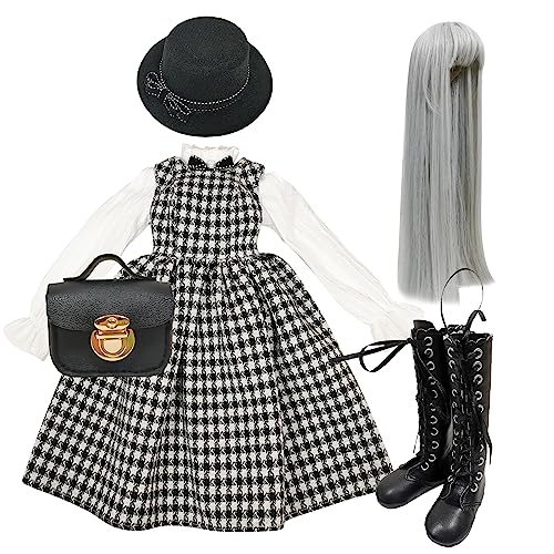 Proudoll 1/3 BJD Puppe Outfit Set mit handgefertigten stilvollen schwarz/weiß Karierten Kleid, langärmliges Hemd, Hut, Perücke, Ledertasche für Stiefel, kompatibel mit 1/3 60cm 24in SD Puppen Proudoll 1/3 BJD Puppe Outfit Set mit handgefertigten stilvollen schwarz/weiß Karierten Kleid, langärmliges Hemd, Hut, Perücke, Ledertasche für Stiefel, kompatibel mit 1/3 60cm 24in SD Puppen von Proudoll