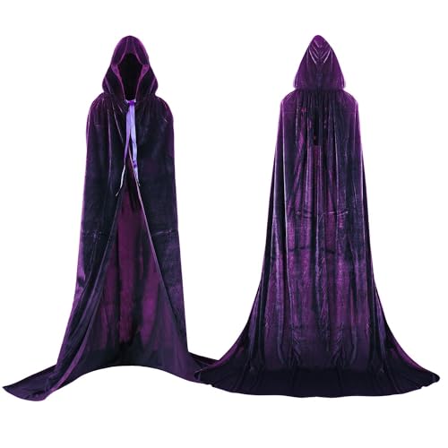 Labellevie Umhang mit Kapuze Lange SAMT Cape Vampir Kostüm Halloween Erwachsener Unisex- Gr. Medium, Violett von Proumhang