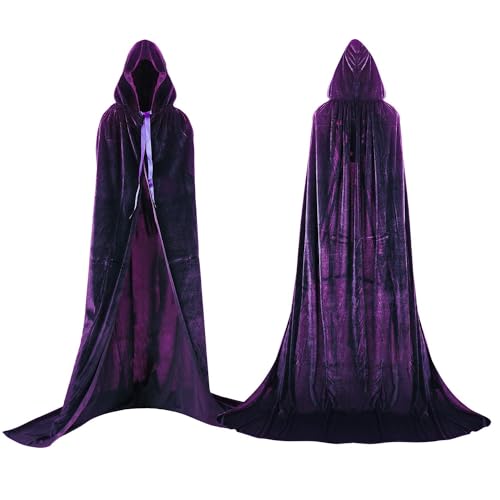 Labellevie Umhang mit Kapuze Lange SAMT Cape Vampir Kostüm Halloween Erwachsener Unisex- Gr. Small, Violett von Proumhang