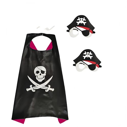 Proumhang 1x Piraten-Umhang & 2X Augenmaske Set | Piraten-Kinderkostüm für Jungen & Mädchen (1-9 Jahre) | 70x70cm | Ideal für Halloween,Weihnachten,Karneval,Kinderfesttag & Geburtstags-Partys,Stil 2 von Proumhang
