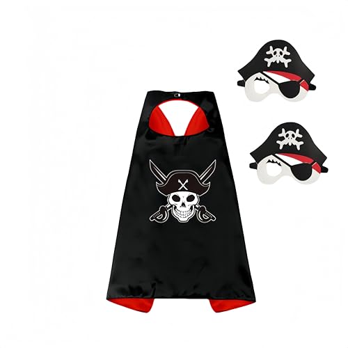 Proumhang 1x Piraten-Umhang & 2X Augenmaske Set | Piraten-Kinderkostüm für Jungen & Mädchen (1-9 Jahre) | 70x70cm | Ideal für Halloween,Weihnachten,Karneval,Kinderfesttag & Geburtstags-Partys,Stil 1 von Proumhang