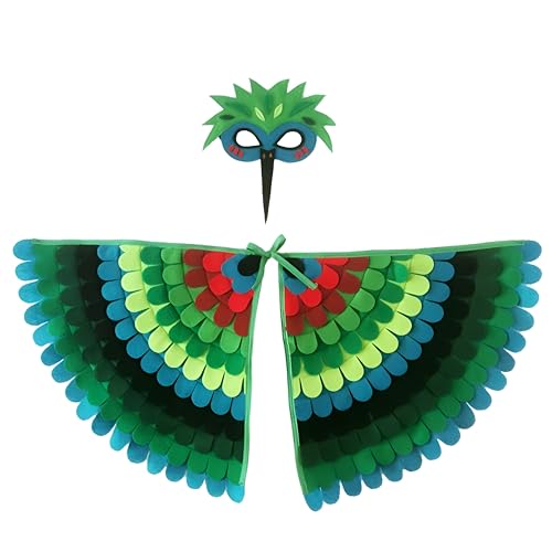 Proumhang 2 Stück Kinder Vogelflügel Kostüm für Alter von 3~8 Jahren,Vogeleule und Pfau Maske Eule verkleiden sich,Jungen Mädchen Filzaugen Maske und Flügel Set,Halloween Buntes Kostüm,Stil 3 von Proumhang