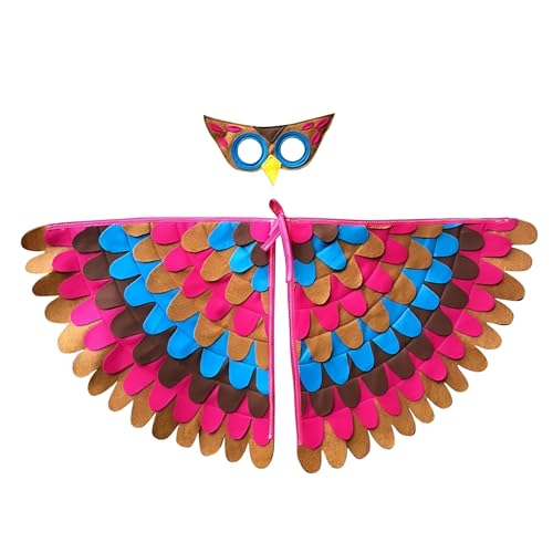 Proumhang 2 Stück Kinder Vogelflügel Kostüm für Alter von 3~8 Jahren,Vogeleule und Pfau Maske Eule verkleiden sich,Jungen Mädchen Filzaugen Maske und Flügel Set,Halloween Buntes Kostüm,Stil 6 von Proumhang