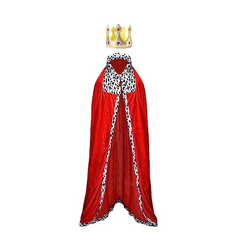 Proumhang 2 Stück Prinz-Mantel-Krone-Set Königsmantel Cape mit weicher Goldener Krone Erwachsenen Halloween Karneval Weihnachten Mittelalter Kostüm 190cm Stil 1 von Proumhang