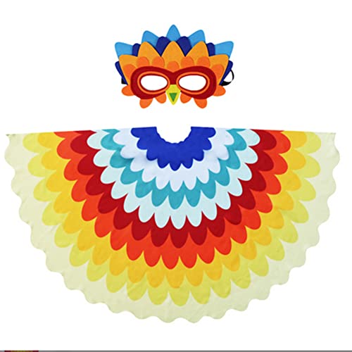 Proumhang 2-teiliges Vogelflügel-Kostüm für Kinder im Alter von 3 bis 8 Jahren,Tier-Cosplay-Set,Eulen- und Pfau-Maskenkleid,Jungen-Mädchen-Augenmaske und Flügel-Set,Buntes Halloween Kostüm,Stil 2 von Proumhang