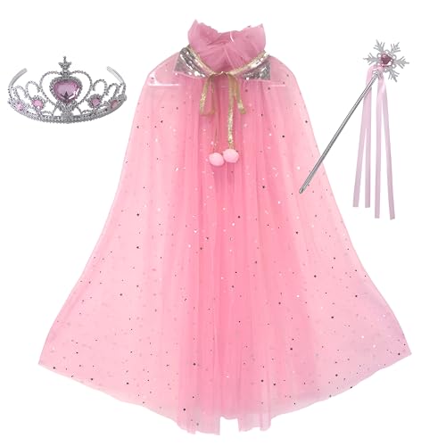 Proumhang 3pcs Prinzessin Kostüme Set,Bunte Umhang mit Zauberstab Krone,Prinzessin Fancy Dress Halloween Kostüm Sparkling Pailletten Tüll Karneval Geburtstag Party Cosplay für Mädchen Rosa M Proumhang 3pcs Prinzessin Kostüme Set,Bunte Umhang mit Zauberstab Krone,Prinzessin Fancy Dress Halloween Kostüm Sparkling Pailletten Tüll Karneval Geburtstag Party Cosplay für Mädchen Rosa M von Proumhang