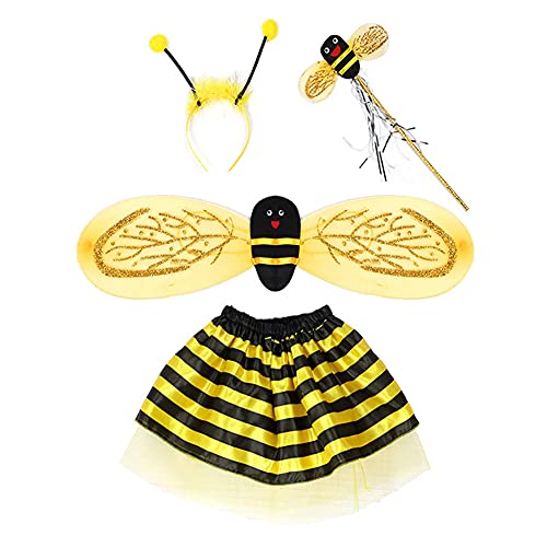 Proumhang 4 Stück Kinder Biene Cosplay Kostüm mit Flügeln Stirnband Zauberstab Rock, Mädchen Cosplay Set für Kindertag,Schulbühnenperformance, Rollenspiele, Halloween, für Höhen unter 1,4 m Proumhang 4 Stück Kinder Biene Cosplay Kostüm mit Flügeln Stirnband Zauberstab Rock, Mädchen Cosplay Set für Kindertag,Schulbühnenperformance, Rollenspiele, Halloween, für Höhen unter 1,4 m von Proumhang
