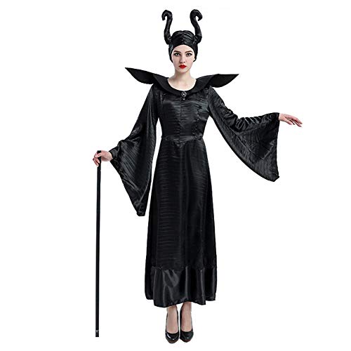 Proumhang Erwachsenenkostüm Eine Hexe Böses Dämonenkleid Cosplay Vampir Hexenkönigin Kostüm für Halloween Allerheiligen Karneval Drama Party mit bösartigem Horn-XXXL von Proumhang