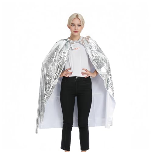 Proumhang Halloween Umhang Bling Long Sparkly Cape Glänzender Umhang Mardi Gras Zauberer Party Carniva Weihnachtskostüm 120cm Silber von Proumhang