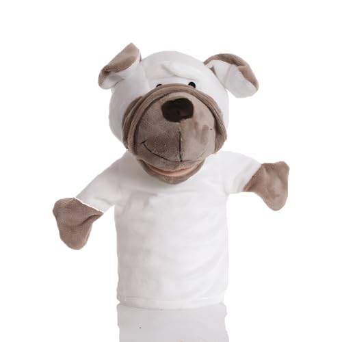 Proumhang Handpuppen für Kinder,Weiche Plüsch Zoo Tier Puppe für Kinder Kleinkinder Jungen Mädchen,Für phantasievolles Spiel,Showtheater,Partyzubehör (große bewegliche Münder) Weißer Hund 25cm von Proumhang