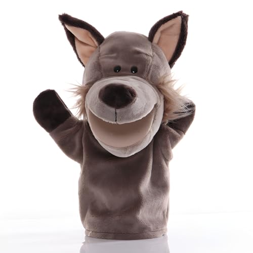 Proumhang Handpuppen für Kinder,Weiche Plüsch Zoo Tier Puppe für Kinder Kleinkinder Jungen Mädchen,Für phantasievolles Spiel,Showtheater,Partyzubehör (große bewegliche Münder) Wolf 25cm von Proumhang