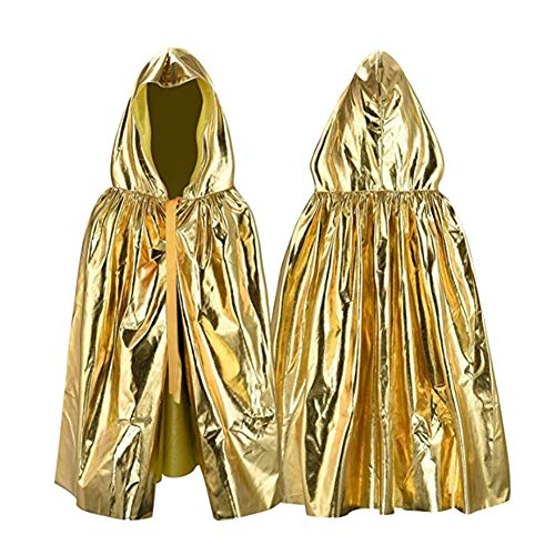 Proumhang Kinder Halloween Glänzende Kapuzenmantel Umhang Halloween Kostüm Cosplay Party Bühne Performance König Prinzessin Robe für Jungen Mädchen Gold 100cm von Proumhang