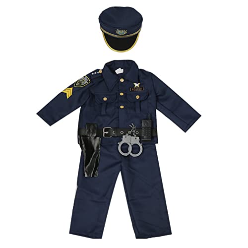 Proumhang Kinder Polizist Kostüm Set,Polizei Kostüm für Jungen,Polizei Fancy Dress Up Rollenspiel Kit-Top,Hose,Hut,Gürtel,Revolverholster,Kunststoff Zubehör,Mittel von Proumhang