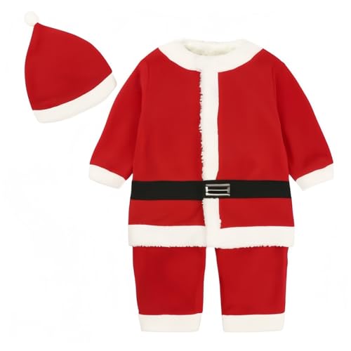 Proumhang Kinder Weihnachts kostüme für Jungen Rot Mantel+Hosen+Hut Weihnachtsmann+Gürtel-110cm von Proumhang
