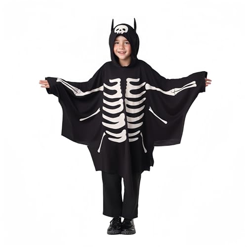 Proumhang Leuchtender Fledermaus-Umhang,Kinder Jungen Mädchen Halloween Skelett Umhang, Kleinkinder leuchten im dunklen Umhang mit Kapuze,Halloween Flügel Poncho Cape Cosplay,Schwarz,120 Proumhang Leuchtender Fledermaus-Umhang,Kinder Jungen Mädchen Halloween Skelett Umhang, Kleinkinder leuchten im dunklen Umhang mit Kapuze,Halloween Flügel Poncho Cape Cosplay,Schwarz,120 von Proumhang