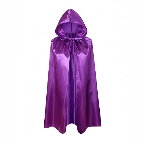 Proumhang Lila Kapuzen Umhang Kinder Kapuzen Mantel Robe Cloak Hexen Umhang Vampire Umhang Teufels Mantel Sensenmann Umhang für Jungen Mädchen Halloween Maskerade Weihnachten Cosplay 120cm von Proumhang