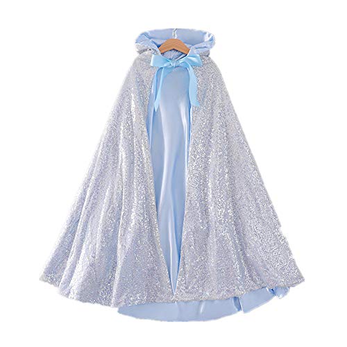 Proumhang Mädchen Kapuzenmantel Zwei Lagen Cape Glitzernde Pailletten Mantel Kinder Mädchen Halloween Weihnachten Karneval Kindertag Prinzessin Geburtstag Party Cosplay Kostüm Silber M von Proumhang