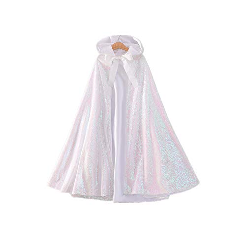 Proumhang Mädchen Kapuzenmantel Zwei Lagen Cape Glitzernde Pailletten Mantel Kinder Mädchen Halloween Weihnachten Karneval Kindertag Prinzessin Geburtstag Party Cosplay Kostüm Weiß L von Proumhang