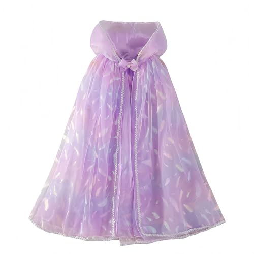 Proumhang Mädchen Tüll Kapuzenmantel Mesh Umhang Glitzernder Pailletten Umhang Halloween Weihnachten Karneval Kindertag Prinzessin Geburtstag Cosplay Kostüm Winddichtes Sonnenschutz Cape Lila von Proumhang