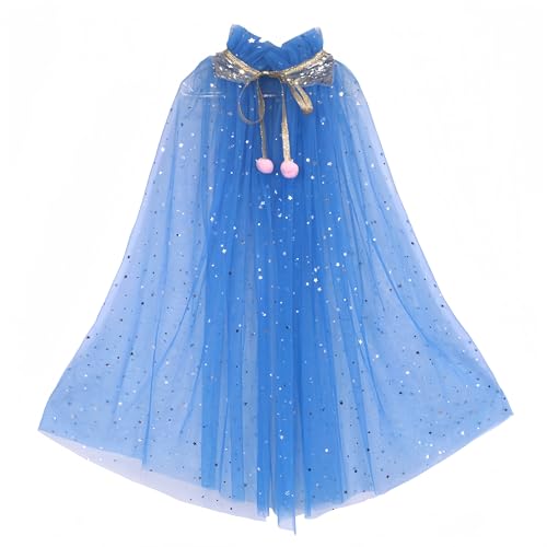 Proumhang Prinzessin Cape für Mädchen,Bunte Prinzessin Umhang,Sparkling Pailletten Tüll Prinzessin Fancy Dress,Halloween Karneval Geburtstag Thema Umhang für 3-8 Jahre alte Mädchen Dunkelblau M von Proumhang