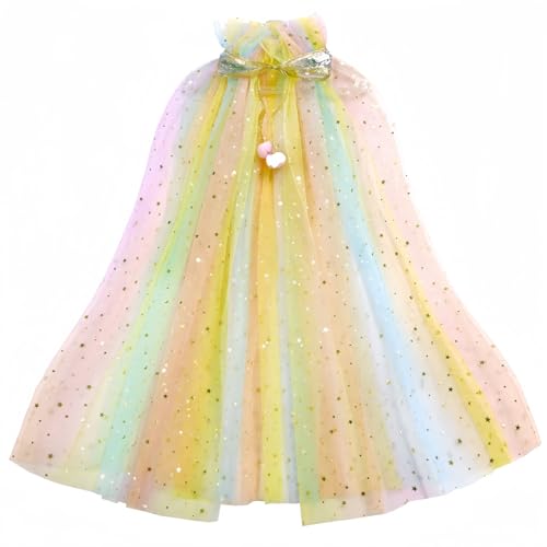 Proumhang Prinzessin Cape für Mädchen,Bunte Prinzessin Umhang,Sparkling Pailletten Tüll Prinzessin Fancy Dress,Halloween Karneval Geburtstag Thema Umhang für 3-8 Jahre alte Mädchen Farben 2 L von Proumhang