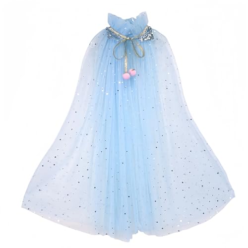 Proumhang Prinzessin Cape für Mädchen,Bunte Prinzessin Umhang,Sparkling Pailletten Tüll Prinzessin Fancy Dress,Halloween Karneval Geburtstag Thema Umhang für 3-8 Jahre alte Mädchen Hellblau L von Proumhang