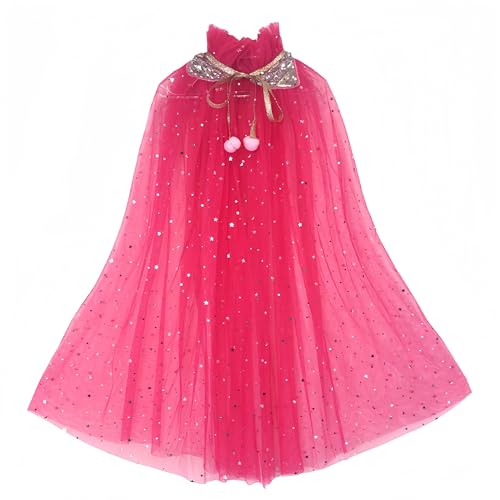 Proumhang Prinzessin Cape für Mädchen, Bunte Umhang Mit Sparkling Pailletten Tüll, Halloween Karneval Geburtstag Thema Fancy Dress für 3-8 Jahre Alte Mädchen, Rosenrot L von Proumhang