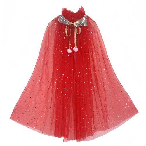 Proumhang Prinzessin Cape für Mädchen,Bunte Prinzessin Umhang,Sparkling Pailletten Tüll Prinzessin Fancy Dress,Halloween Karneval Geburtstag Thema Umhang für 3-8 Jahre alte Mädchen Rot L von Proumhang