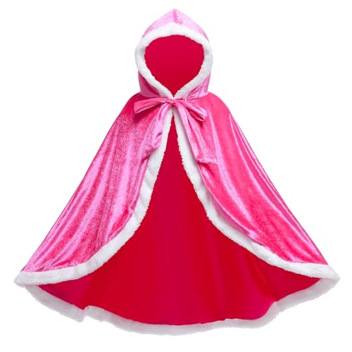 Proumhang Prinzessinnen Umhang Prinzessinnen Cape Prinzessin Kostüm Umhang Kinder Mädchen Prinzessin Umhang mit Kapuze Rosa 130 für 5-6 Jahre von Proumhang