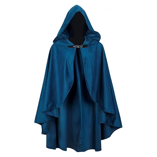 Proumhang Renaissance Kapuze mit Umhang für Erwachsene - Mittelalterlicher Viktorianischer Capelet Schal,Perfekt für Halloween-Kostüme & Accessoires,Länge: 100cm Blau von Proumhang
