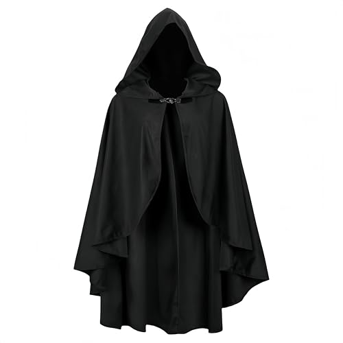 Proumhang Renaissance Kapuze mit Umhang für Erwachsene - Mittelalterlicher Viktorianischer Capelet Schal,Perfekt für Halloween-Kostüme & Accessoires,Länge: 100cm Schwarz von Proumhang