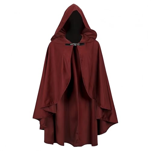 Proumhang Renaissance Kapuze mit Umhang für Erwachsene - Mittelalterlicher Viktorianischer Capelet Schal,Perfekt für Halloween-Kostüme & Accessoires,Länge: 100cm Weinrot von Proumhang