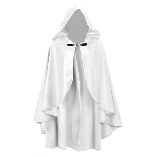 Proumhang Renaissance Kapuze mit Umhang für Erwachsene - Mittelalterlicher Viktorianischer Capelet Schal,Perfekt für Halloween-Kostüme & Accessoires,Länge: 100cm Weiß von Proumhang