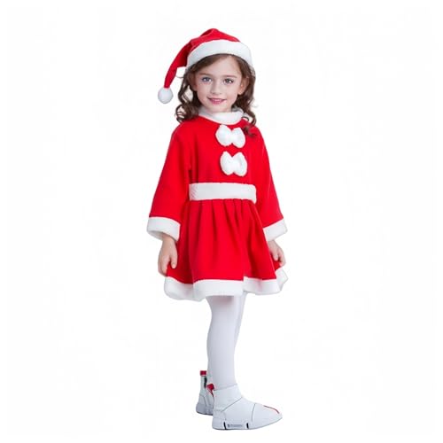 Proumhang Rot Weihnachtsmädchen Weihnachtskleid Kostüm Mit Weihnachtsmütze-100cm von Proumhang