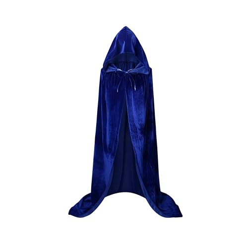 Proumhang Samtmantel mit Kapuze für Kinder Maxi Umhang Zauberer Vampir Umhang Halloween Weihnachten Karneval Fancy Cape Blau 110cm von Proumhang