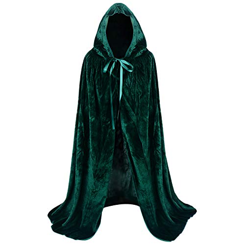 Proumhang Samtmantel mit Kapuze für Kinder Maxi Umhang Zauberer Vampir Umhang Halloween Weihnachten Karneval Fancy Cape Grün 110cm von Proumhang