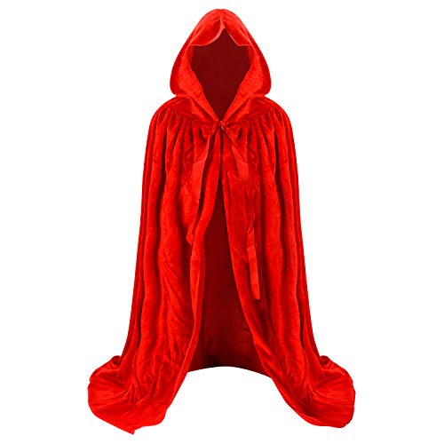 Proumhang Samtmantel mit Kapuze für Kinder Maxi Umhang Zauberer Vampir Umhang Halloween Weihnachten Karneval Fancy Cape Rot 90cm von Proumhang