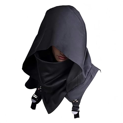 Proumhang Schwarz Cyberpunk Mittelalter Umhang Hut - Halloween Cosplay Kapuzenmantel für Rollenspiel (Unisex), Einheitsgröße von Proumhang