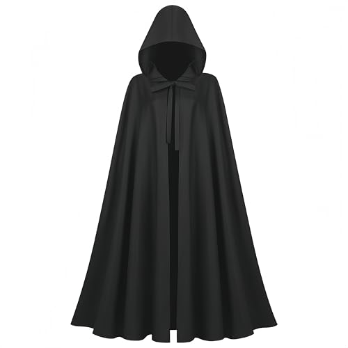 Proumhang Schwarz Vintage Halloween Umhang - Renaissance Kapuzenmantel mit Ärmeln, Mittelalterlicher Umhang,Gothic Cosplay-Accessoire, Hexen- und Zaubererkostüm für Erwachsene,130cm Proumhang Schwarz Vintage Halloween Umhang - Renaissance Kapuzenmantel mit Ärmeln, Mittelalterlicher Umhang,Gothic Cosplay-Accessoire, Hexen- und Zaubererkostüm für Erwachsene,130cm von Proumhang