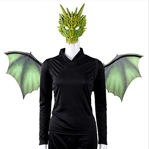 Proumhang Set Drachenmaske Flügel Erwachsene Partei Cosplay Halloween PU Vlies Karneval Party Animal Kostüm Maskerade-Grün (95 * 45 cm) von Proumhang