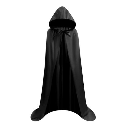 Proumhang Schwarzer Umhang mit Kapuze Darth Vader Umhang Mittelalter Umhang Cape Mantel Satin Karneval Halloween Weihnachten Kostüm Erwachsene von Proumhang