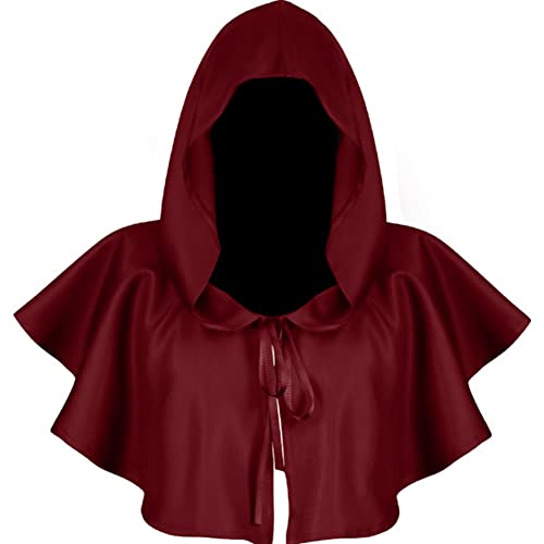 Proumhang Umhang mit Kapuze Halloween,Mittelalter Gothic Cape,Hexe, Zauberer,Vampir,Tod,Cosplay,Grim Cowl,Kapuzen Poncho, Weihnachten,Karneval,Party,Zubehör,Requisiten,Unisex,Einheitsgröße,Rot von Proumhang