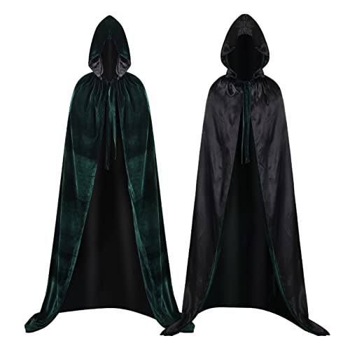 Proumhang Umhang mit Kapuze Reversibel Lange SAMT Cape Vampir Erwachsener Unisex Halloween Weihnachten Karneval Kostüm Schwarz+Grün 170cm von Proumhang