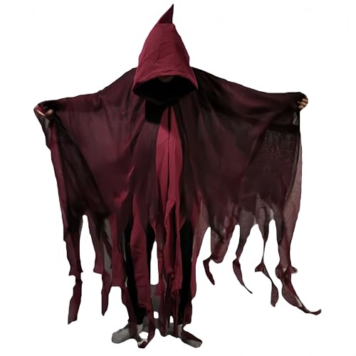 Proumhang Unisex Halloween-Geisterumhang mit Kapuze – Zerfetzter Kapuzenmantel für Sensenmann, Zombie & Cosplay-Kostüm | Gruseliges Día de los Muertos-Partyzubehör Einheitsgröße Rot Proumhang Unisex Halloween-Geisterumhang mit Kapuze – Zerfetzter Kapuzenmantel für Sensenmann, Zombie & Cosplay-Kostüm | Gruseliges Día de los Muertos-Partyzubehör Einheitsgröße Rot von Proumhang