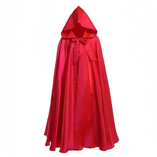 Proumhang Unisex Halloween Kapuzen Mantel Umhang Sensenmann Vampir Langer Umhang Robe Weihnachten Masquerade Karneval Hexe Cosplay Zubehör Fancy Dress Kostüme für Erwachsene Kinder(M,Rot) von Proumhang