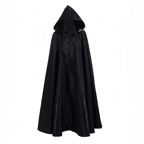 Proumhang Unisex Halloween Kapuzen Mantel Umhang Sensenmann Vampir Langer Umhang Robe Weihnachten Masquerade Karneval Hexe Cosplay Zubehör Fancy Dress Kostüme für Erwachsene Kinder(XXL,Schwarz) von Proumhang
