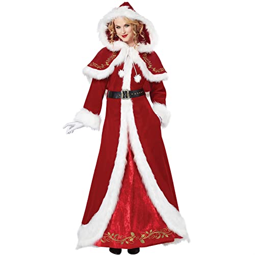 Proumhang Weihnachten Weihnachtsfrau Kostüm Set, Weihnachten Damen Kostüm Retro Kleid Lange Weihnachtsfrau Kostüm,Weihnachten Party Kleider Damen,Cape Mit Kapuze Damen Santa Claus Kostüm M von Proumhang