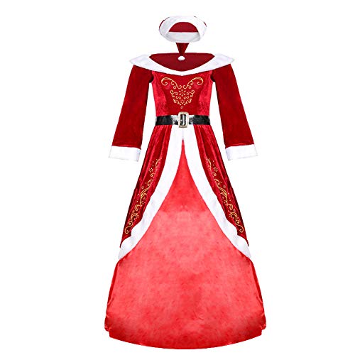 Proumhang Weihnachtsfrauen Kostüm Kostüm Roter Umhang Langarm Gürtel Hut Retro Pompon Plüsch-M von Proumhang