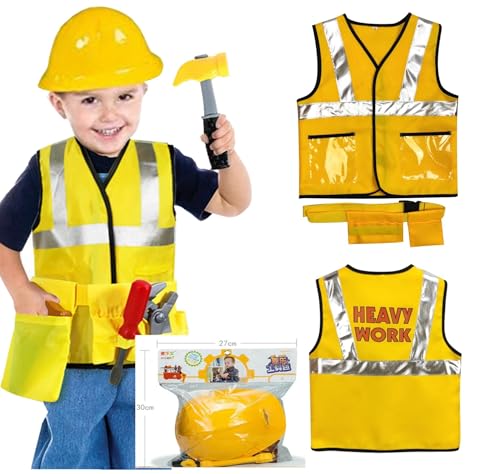 Proxiceen Rollenspiel Kostüm,Bauarbeiterhelm Weste Werkzeug-Zubehör Set,mit Schutzhelm, Bohrmaschine，Weihnachten und Geburtstag für Jungen Mädchen Kleinkinder 3-7 Jahre（20-teilig） von Proxiceen